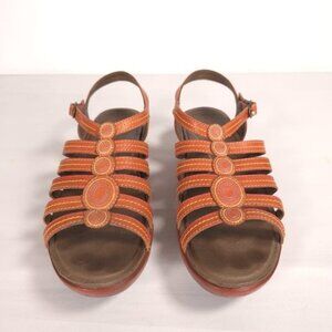 Dansko LEATHER Sandals Women Strappy Drea Tangerine Slingback Wedge EU 40 US 9.5